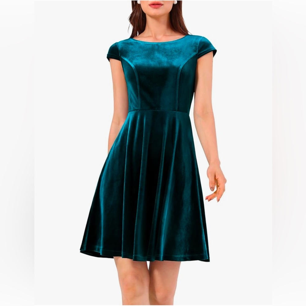 Dressystar Velvet Dress Vintage Cap Sleeve Aline 50s Retro Rockabilly Dress